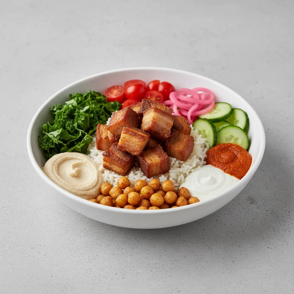 Pork Belly Gyro Mediterranean Bowl