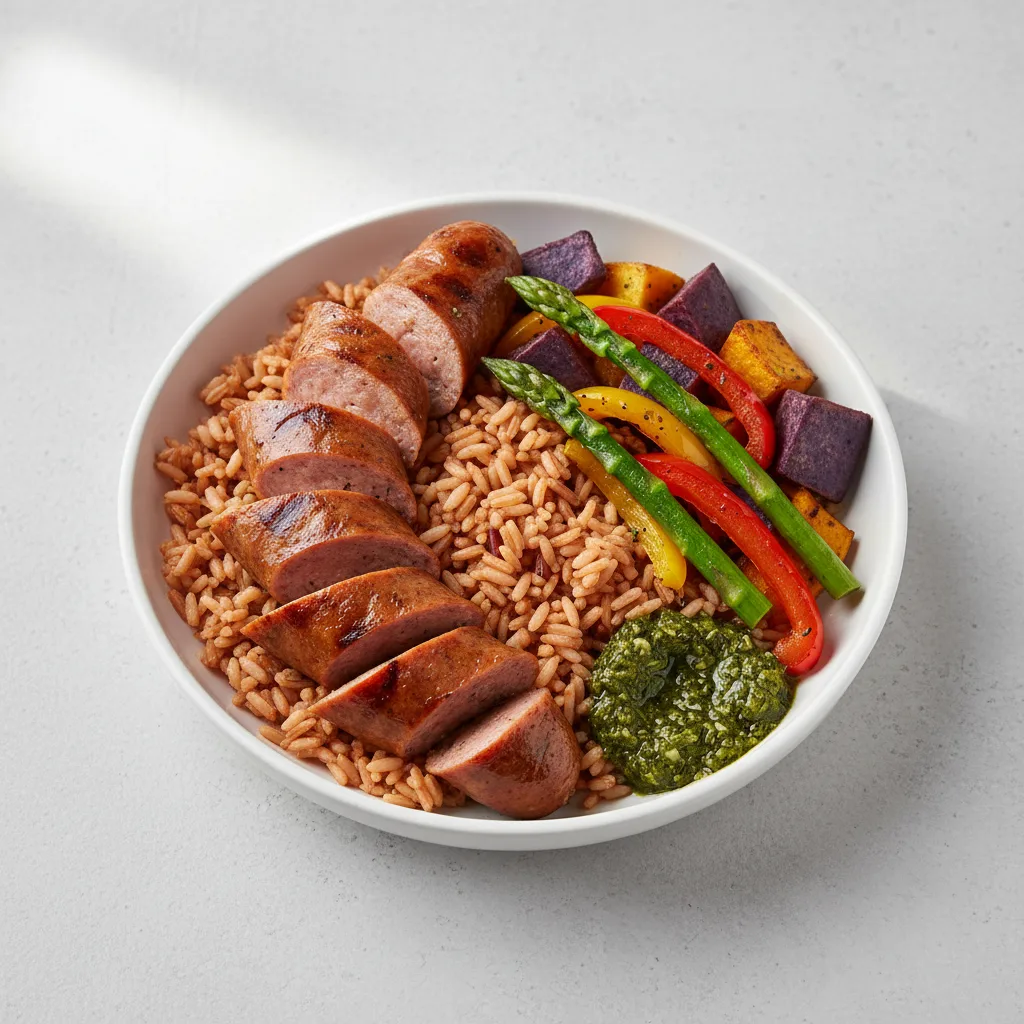 Sausages Power Bowl with Criollo Rice Sausages Power Bowl with Criollo Rice