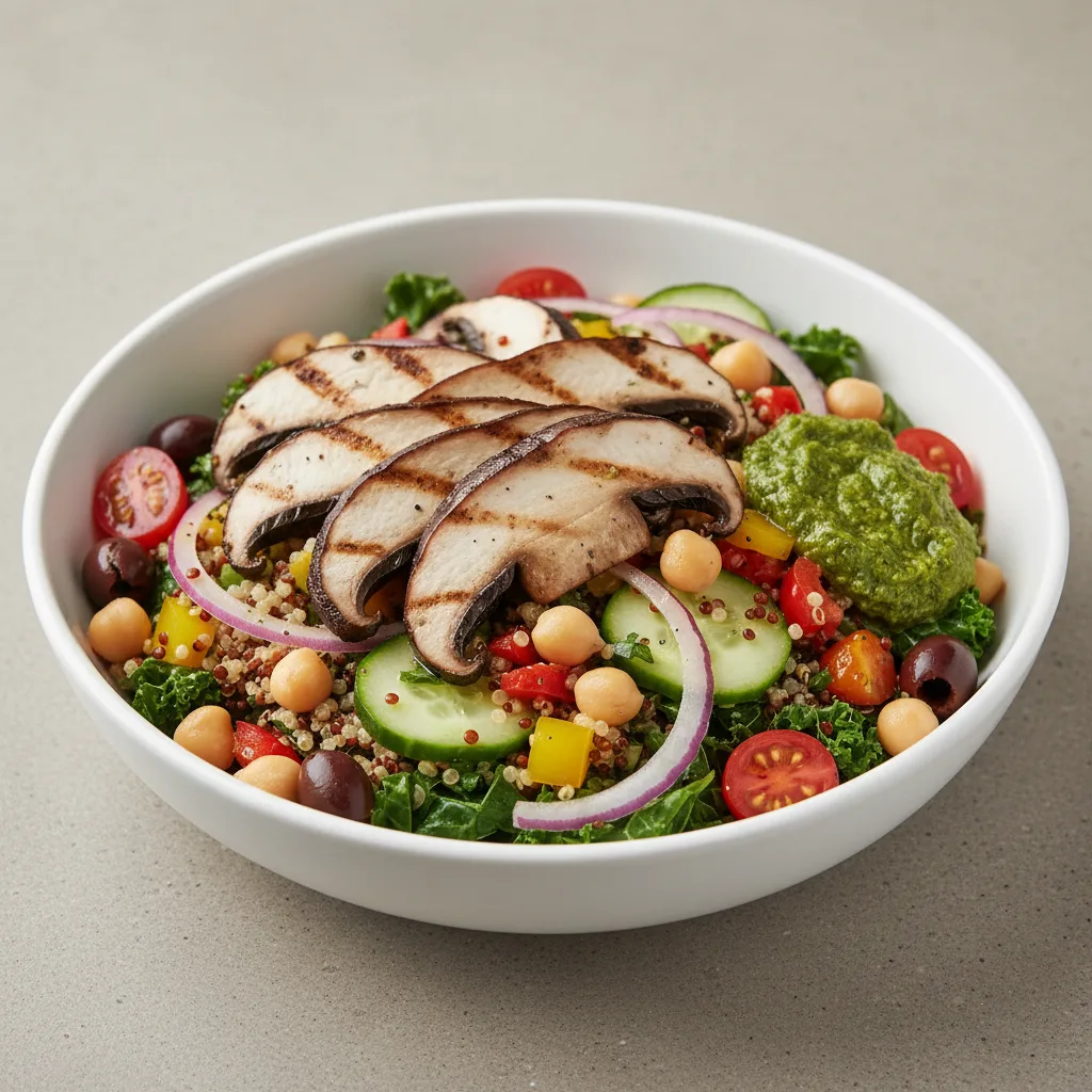 Portobello Mushroom Power Bowl with Quinoa and Kale Salad Portobello Mushroom Power Bowl with Quinoa and Kale Salad
