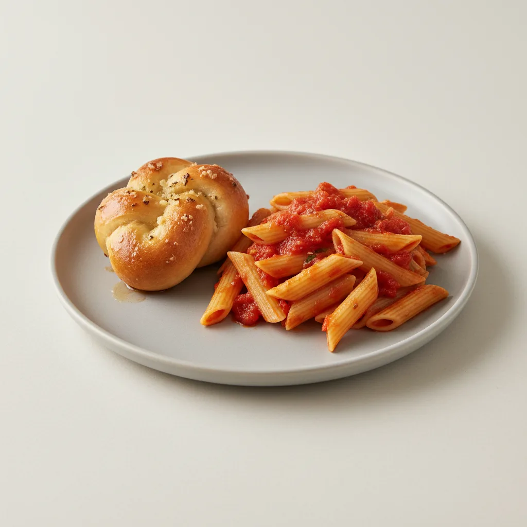 Penne With Marinara and Garlic Knot Penne With Marinara and Garlic Knot