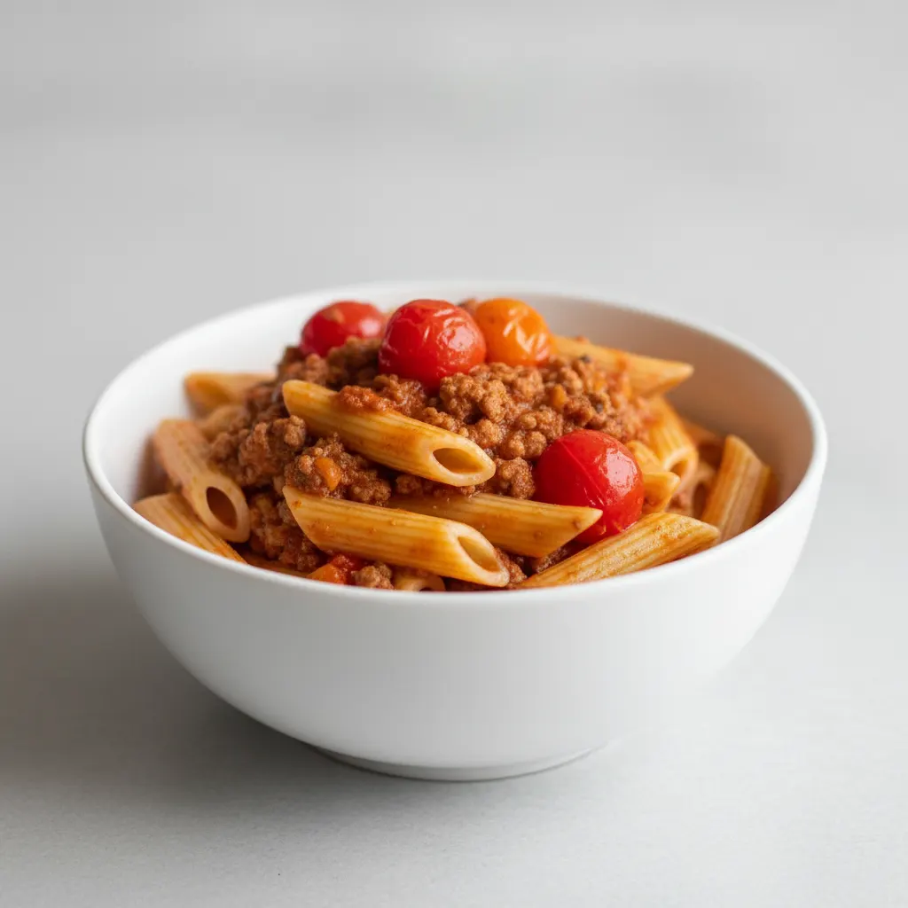 Penne With Bolognese and Cherry Tomatoes Penne With Bolognese and Cherry Tomatoes