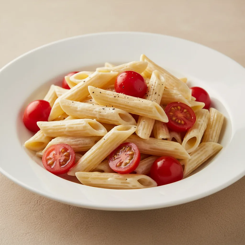 Penne With Alfredo and Cherry Tomatoes Penne With Alfredo and Cherry Tomatoes