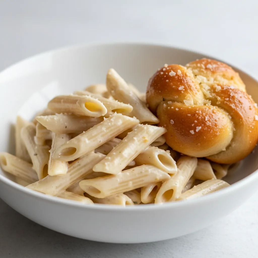Penne With Alfredo and Garlic Knot Penne With Alfredo and Garlic Knot