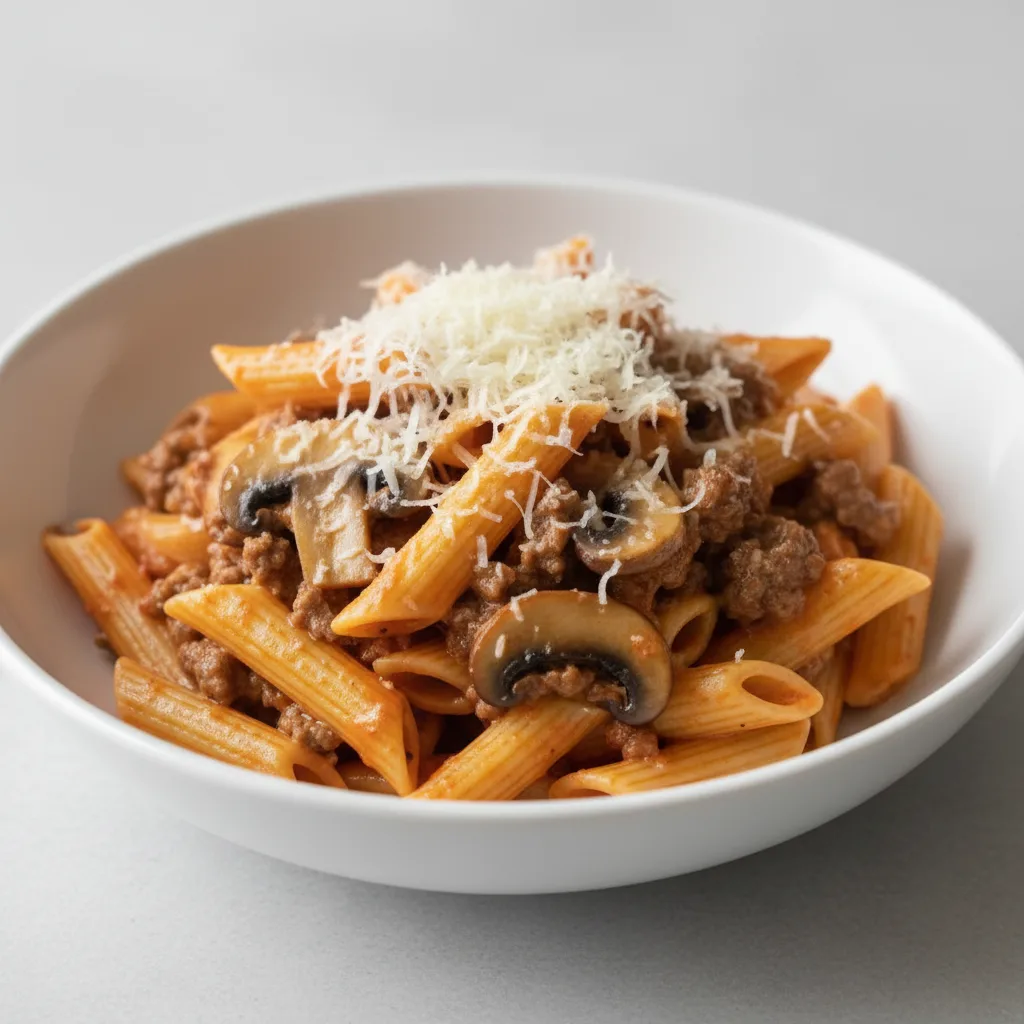 Penne With Beef, Mushroom and Parmesan Penne With Beef, Mushroom and Parmesan