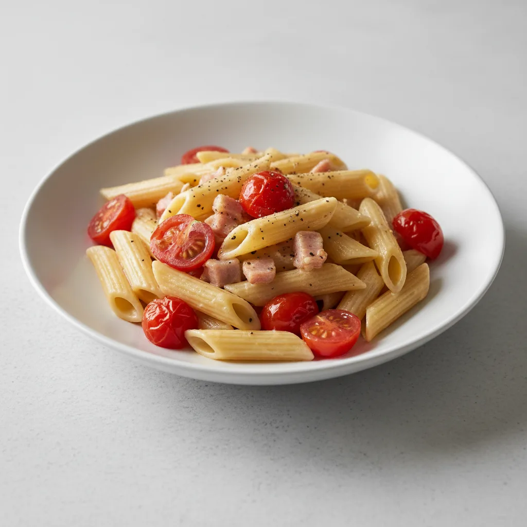 Penne With Carbonara and Cherry Tomatoes Penne With Carbonara and Cherry Tomatoes