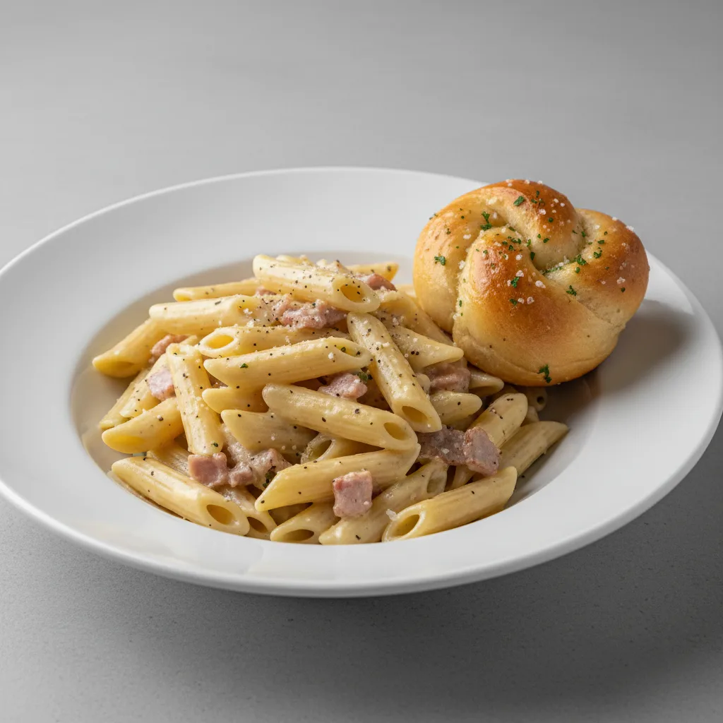 Penne With Carbonara and Garlic Knot Penne With Carbonara and Garlic Knot