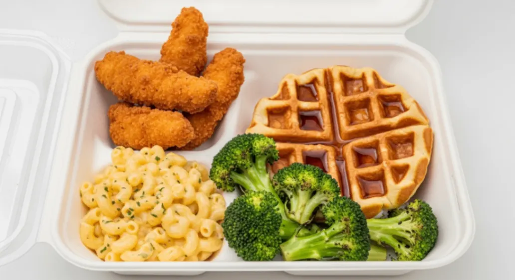 Chicken Bites and Waffle Boxed Lunch Combo with Broccoli