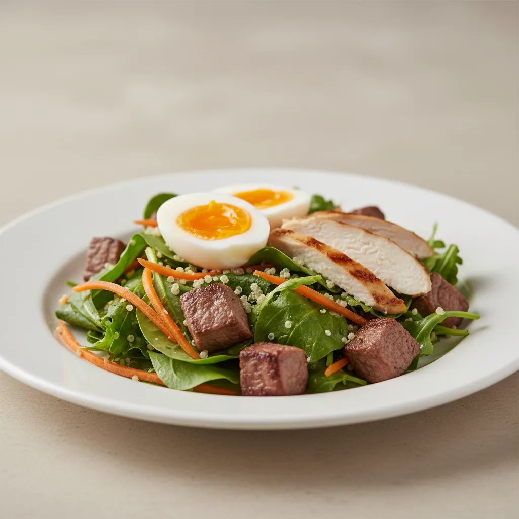 Seasonal Salad with Egg and Steak
