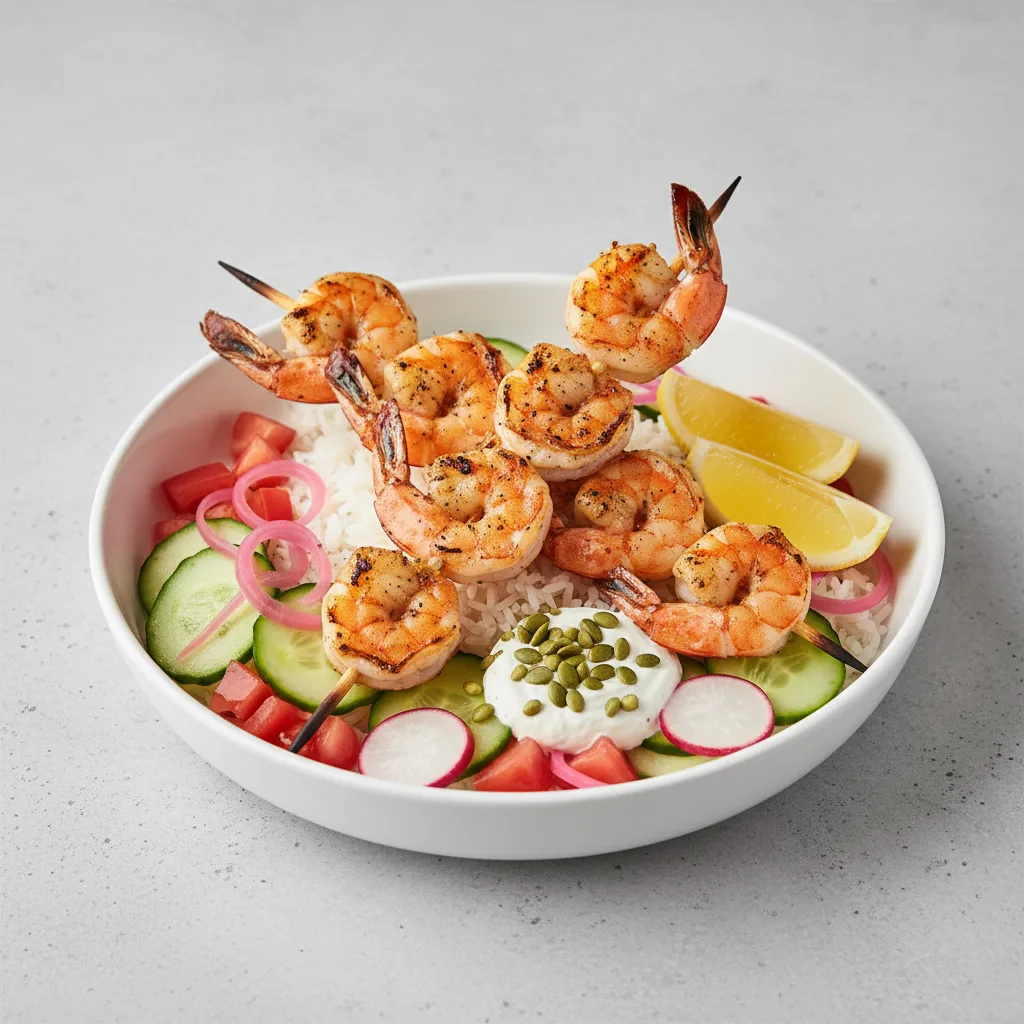Grilled Prawns Skewer Rice Bowl Grilled Prawns Skewer Rice Bowl