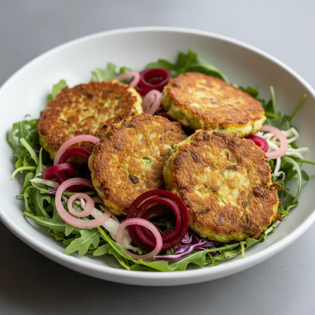 Zucchini Fritters Arugula Bowl Zucchini Fritters Arugula Bowl