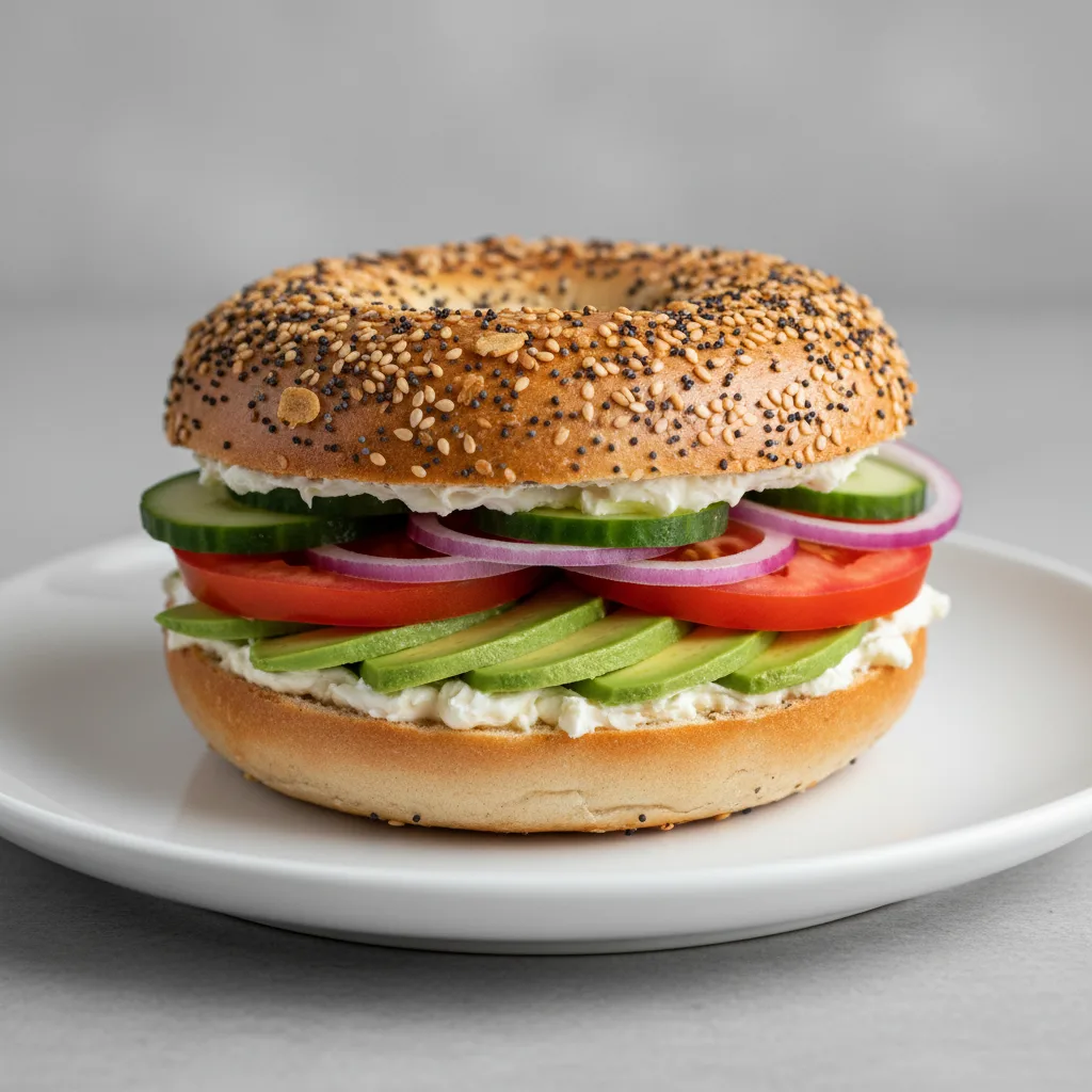 Plain Cream Cheese, Veggie and Avocado Sandwich - Everything Bagel Plain Cream Cheese, Veggie and Avocado Sandwich - Everything Bagel