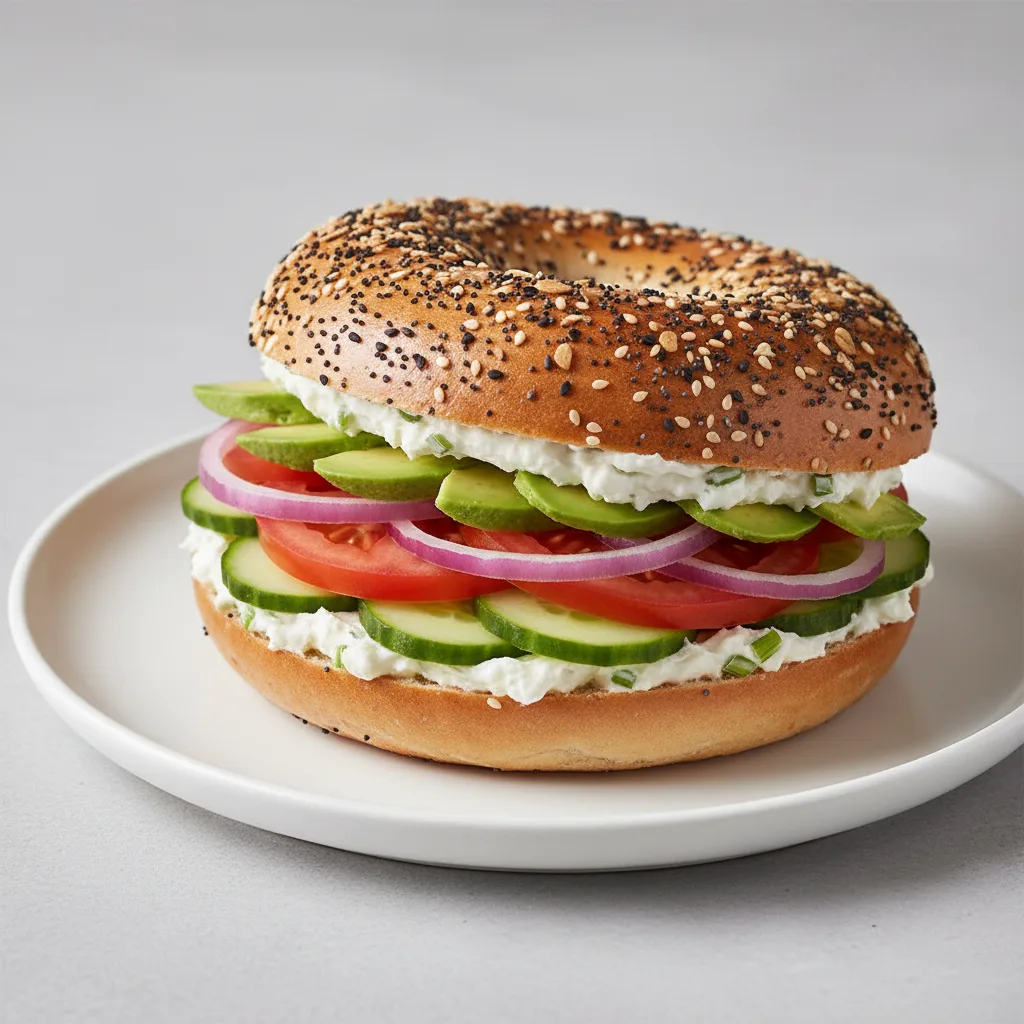 Scallion Cream Cheese, Veggie and Avocado Sandwich - Everything Bagel Scallion Cream Cheese, Veggie and Avocado Sandwich - Everything Bagel