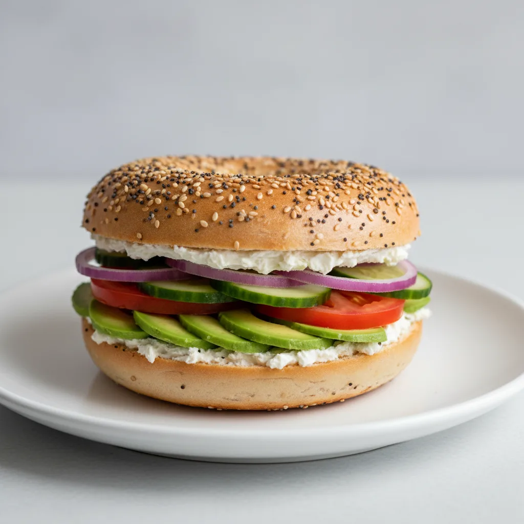 Vegan Cream Cheese, Veggie and Avocado Sandwich - Everything Bagel Vegan Cream Cheese, Veggie and Avocado Sandwich - Everything Bagel