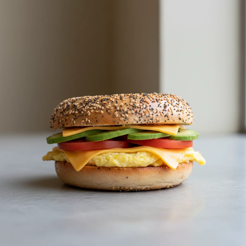 Everything Bagel Classic Breakfast Sandwich With Avocado, Tomato Everything Bagel Classic Breakfast Sandwich With Avocado, Tomato