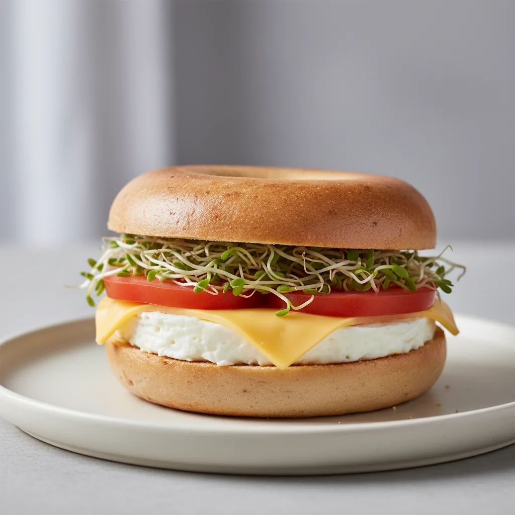 Gf Bagel Plain Classic Breakfast Sandwich Tomato, Alfalfa Sprouts, Egg White Gf Bagel Plain Classic Breakfast Sandwich Tomato, Alfalfa Sprouts, Egg White