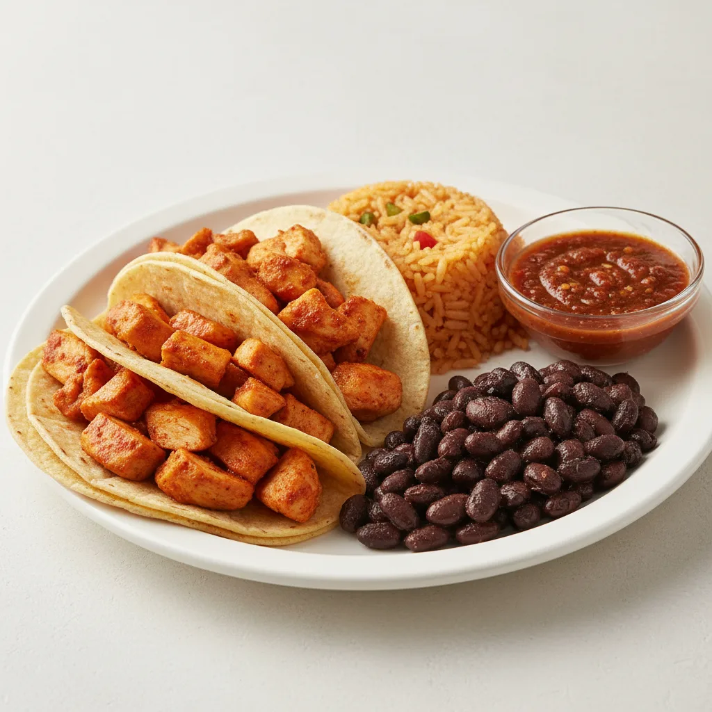 Al Pastor Chicken Tacos with Rice Black Beans and Chipotle Salsa Al Pastor Chicken Tacos with Rice Black Beans and Chipotle Salsa