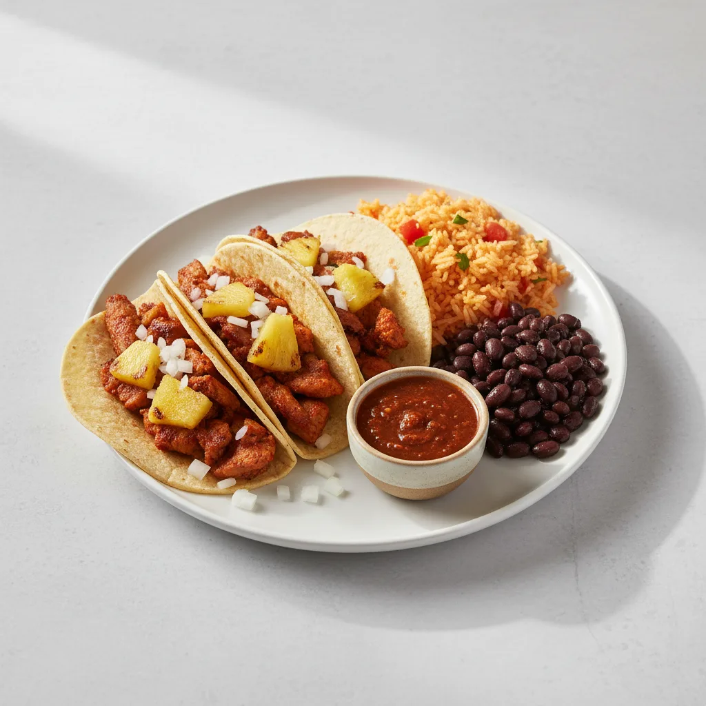 Al Pastor Pork Tacos with Rice Black Beans and Chipotle Salsa Al Pastor Pork Tacos with Rice Black Beans and Chipotle Salsa