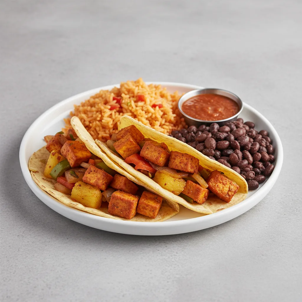 Al Pastor Tofu & Veggies Tacos with Rice Black Beans and Chipotle Salsa Al Pastor Tofu & Veggies Tacos with Rice Black Beans and Chipotle Salsa