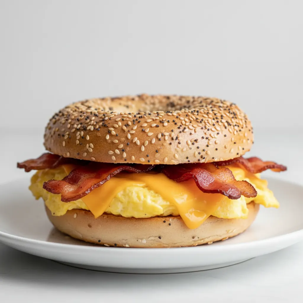 Egg, Cheese and Bacon Sandwich - Everything Bagel Egg, Cheese and Bacon Sandwich - Everything Bagel