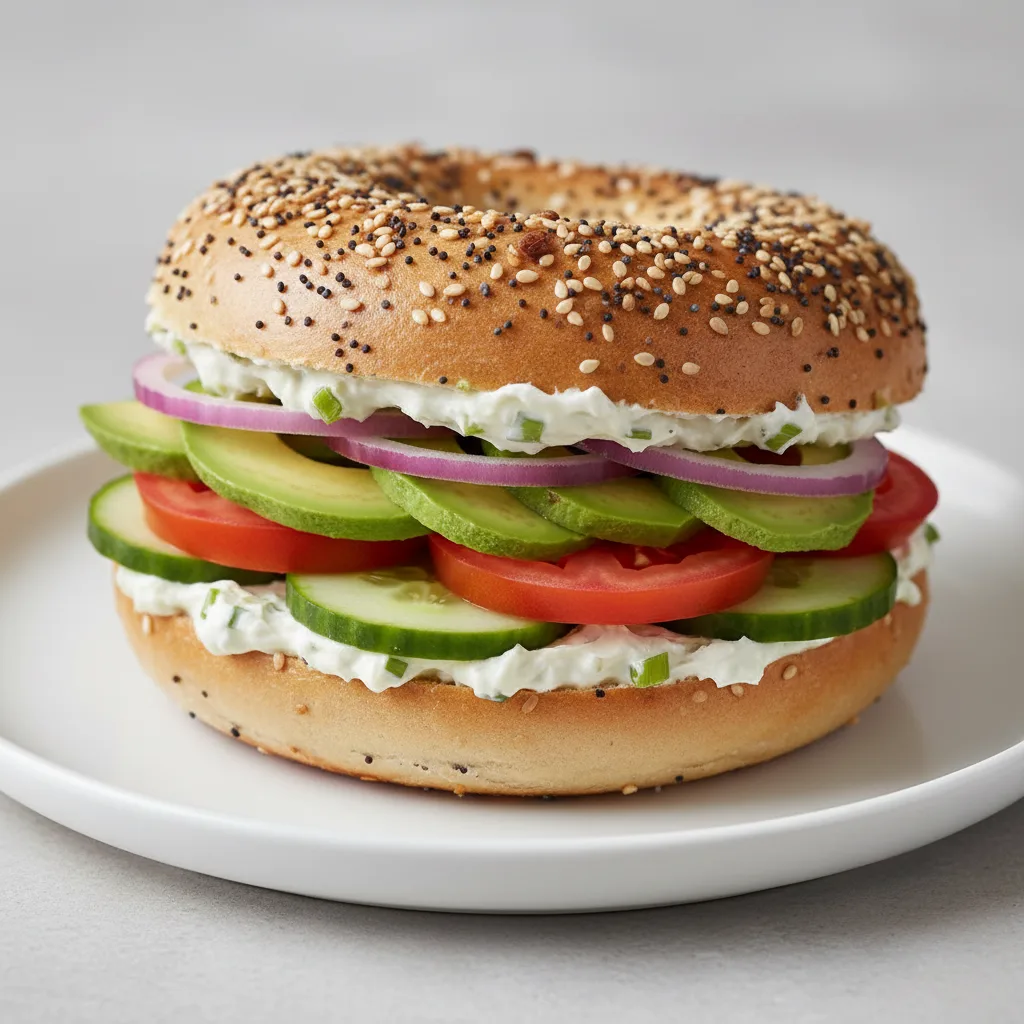 Scallion Cream Cheese, Veggie and Avocado Sandwich - Everything Bagel Scallion Cream Cheese, Veggie and Avocado Sandwich - Everything Bagel