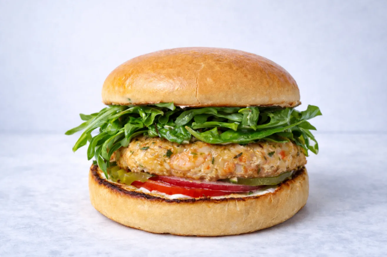 Garlic Shrimp Burger with Coleslaw
