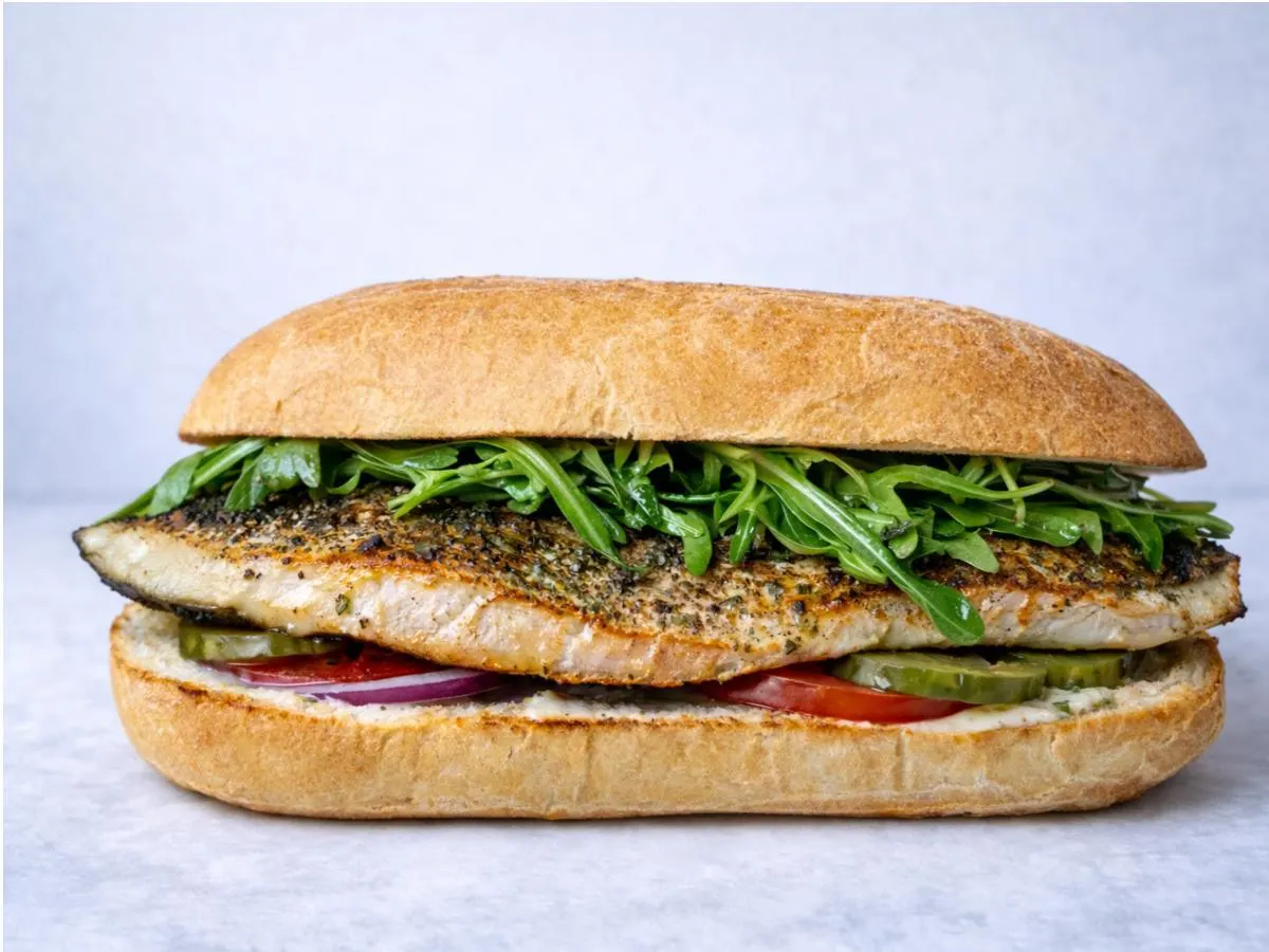 Grilled Branzino Fish Sandwich with Fries