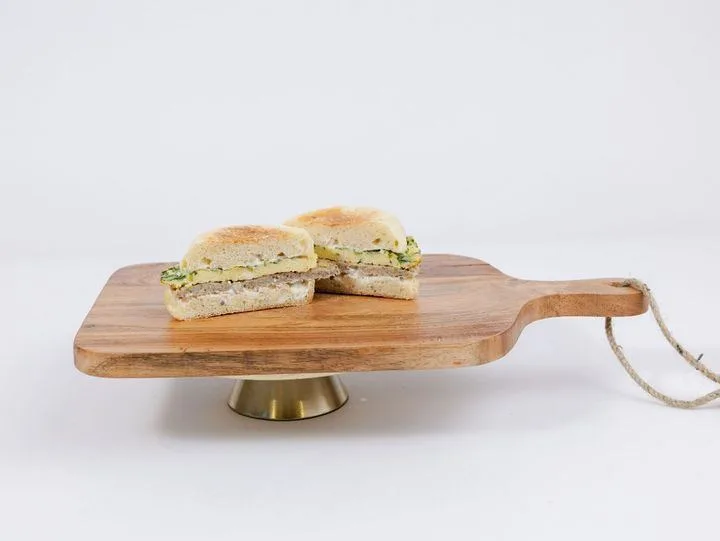 Chicken Sausage, Spinach, Feta Breakfast Sandwich