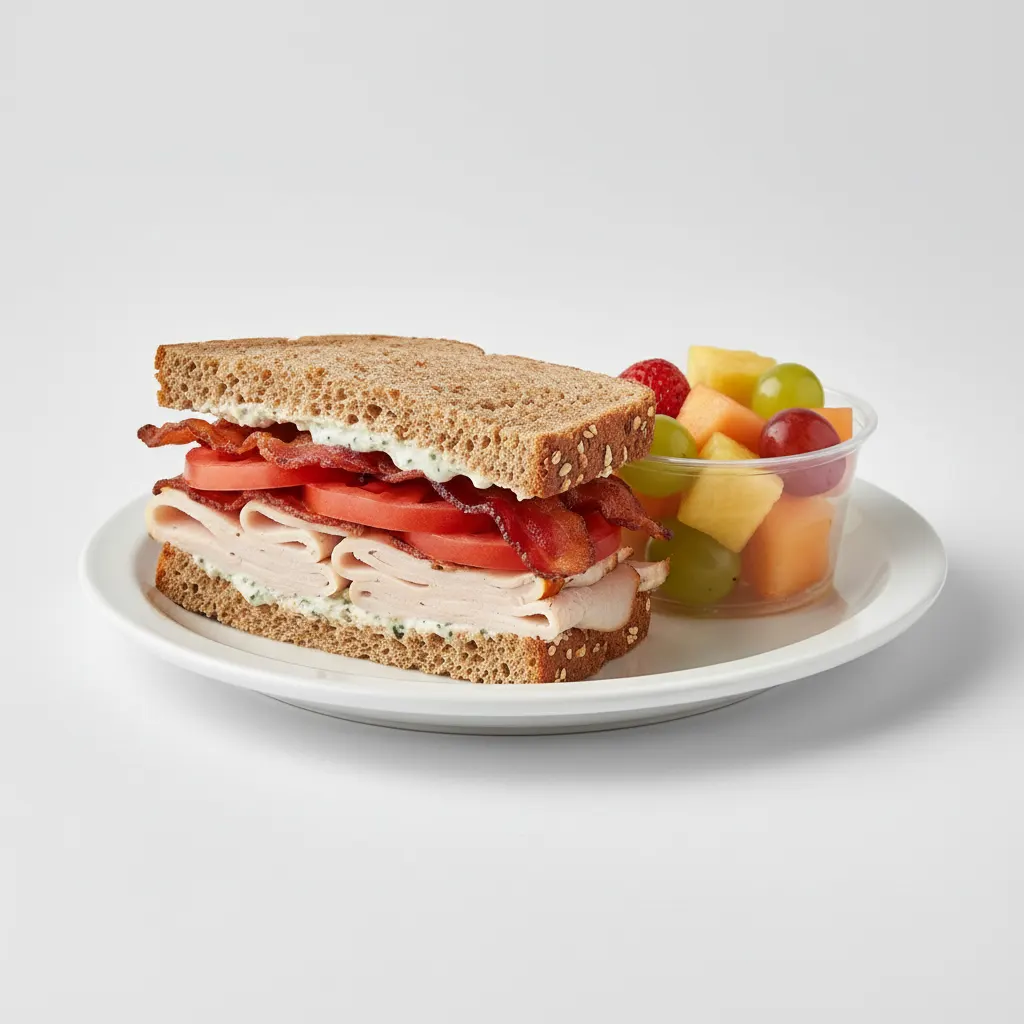 Dairy-Free Turkey and Bacon Club Sandwich with Fruit Cups (No Cookie)