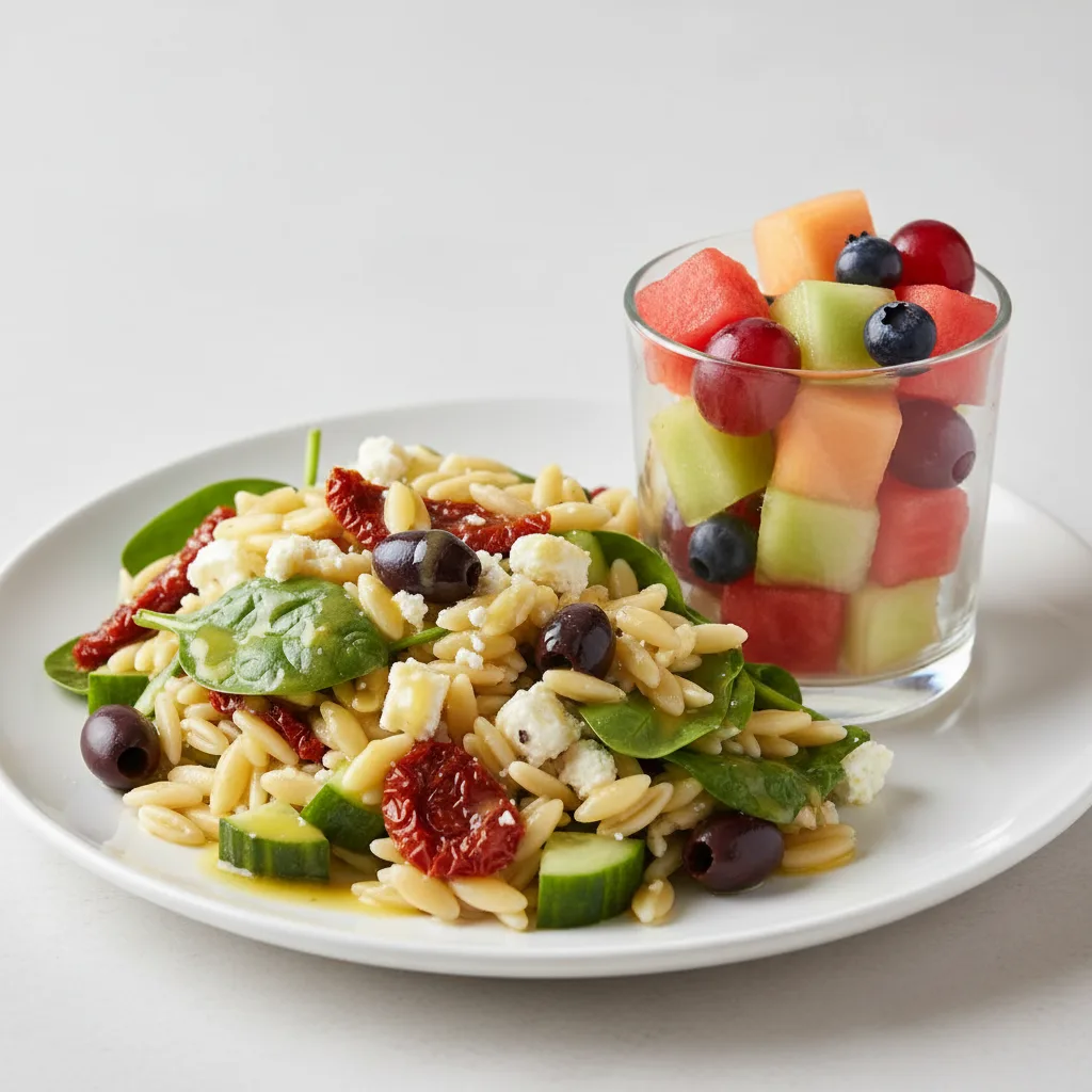 (No Dairy) Mediterranean Orzo Salad With Fruit Salad