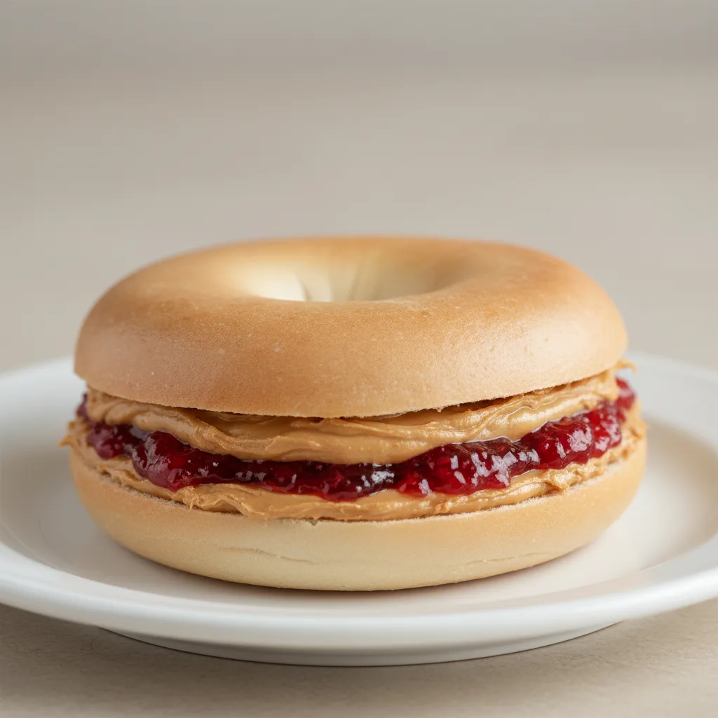 Plain Bagel With Peanut Butter and Strawberry Jelly Plain Bagel With Peanut Butter and Strawberry Jelly