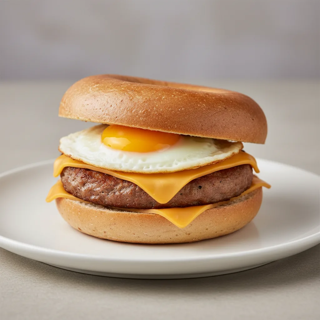 Gluten Free Bagel Sandwich: Sausage Egg and Cheese Gluten Free Bagel Sandwich: Sausage Egg and Cheese