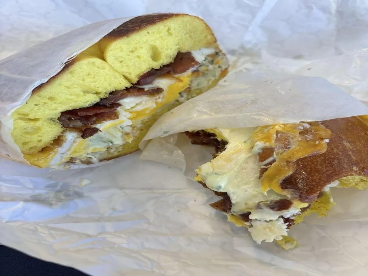 Egg, Cheese and Bacon Sandwich - Plain Bagel