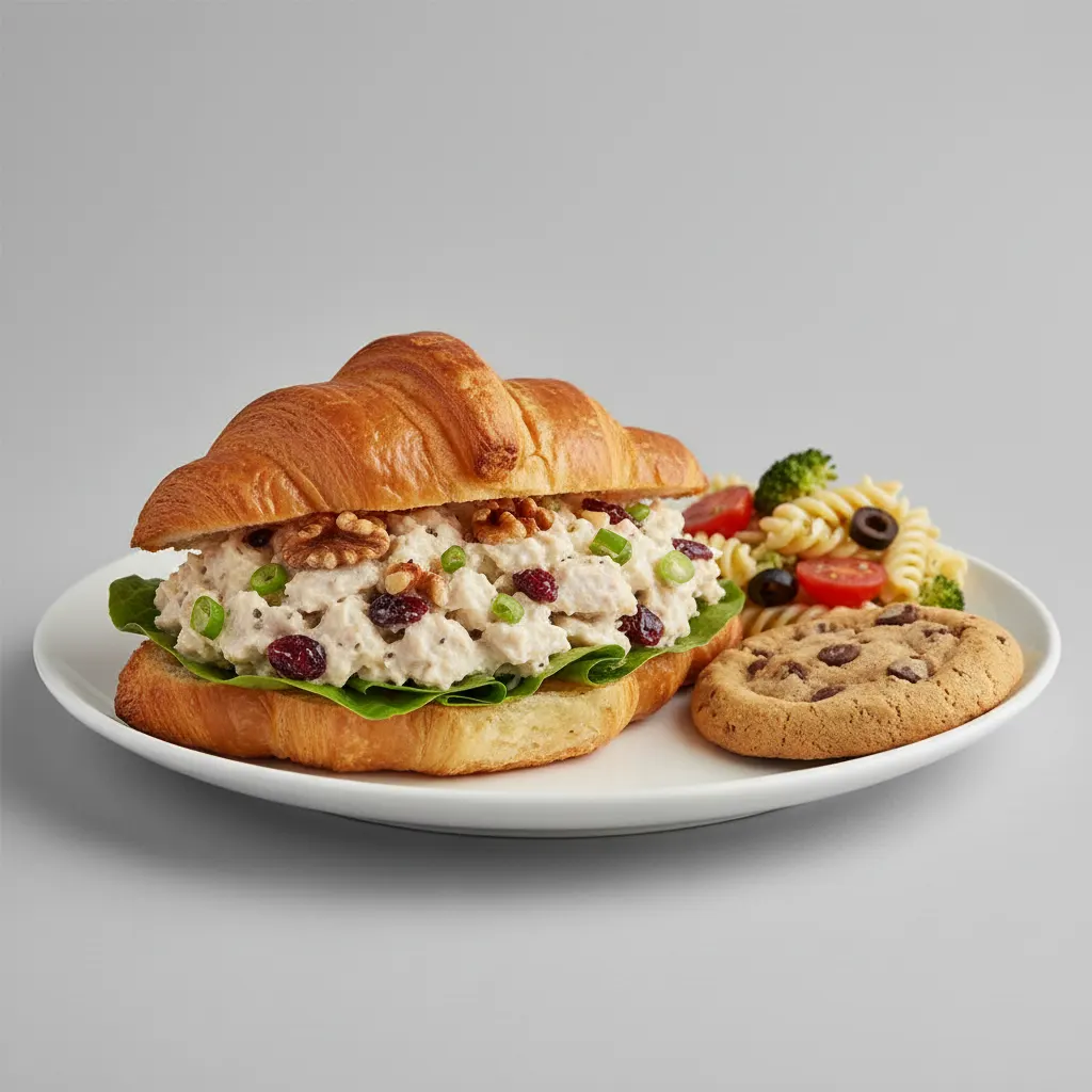 Walnut Cranberry Chicken Salad Sandwich with Pasta Salad and Cookie Walnut Cranberry Chicken Salad Sandwich with Pasta Salad and Cookie