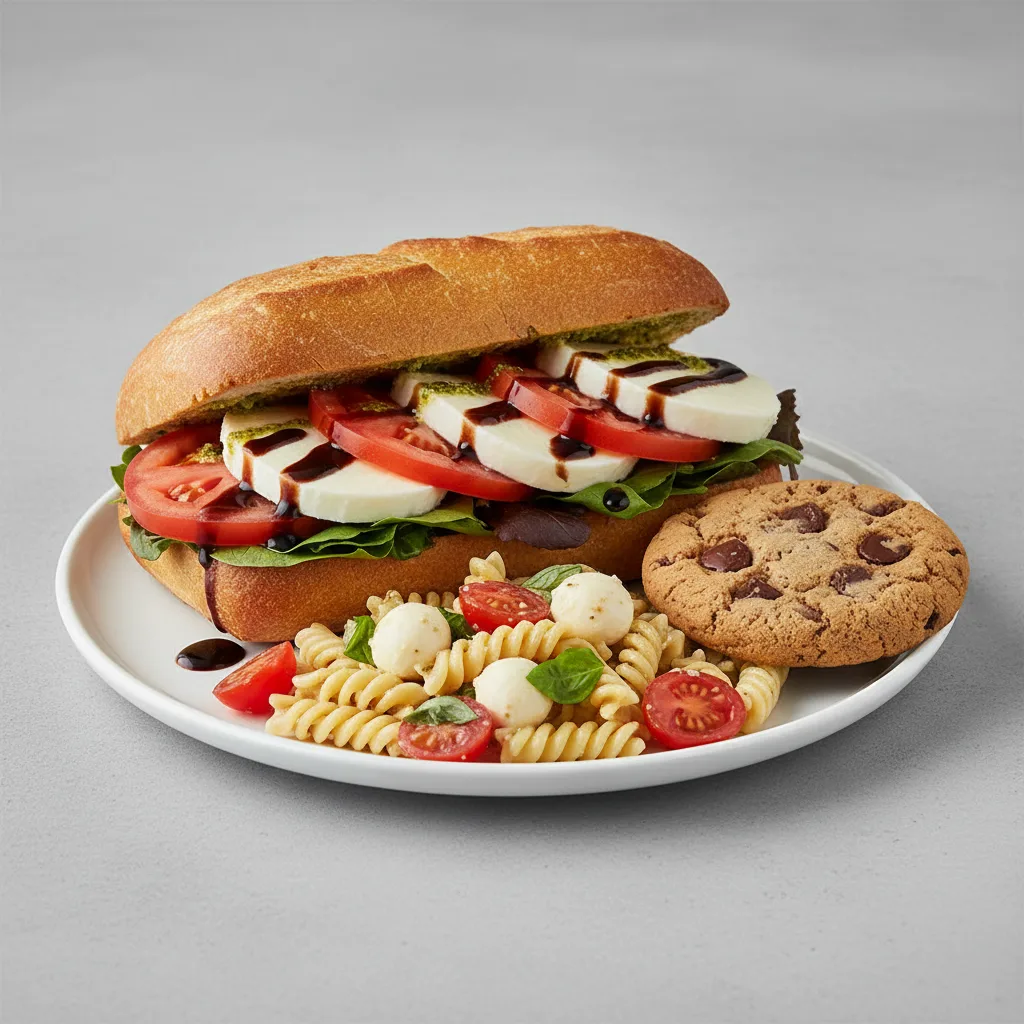 Caprese Sandwich with Pasta Salad and Cookie Caprese Sandwich with Pasta Salad and Cookie