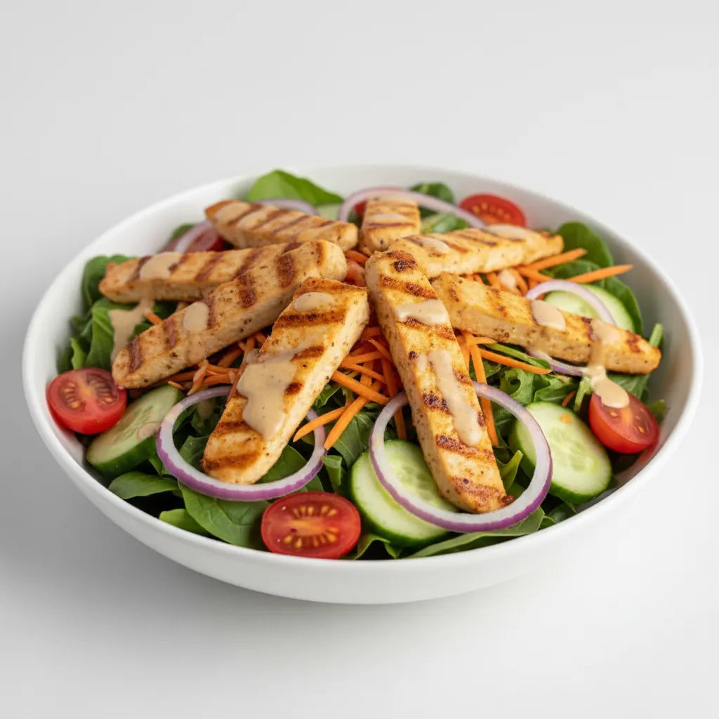 House Salad with Vegan "Chicken" and Vegan Dressing House Salad with Vegan "Chicken" and Vegan Dressing