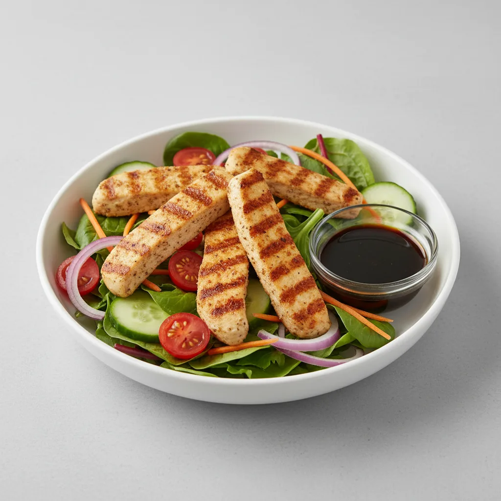 House Salad with Vegan "Chicken" and Balsamic Vinaigrette House Salad with Vegan "Chicken" and Balsamic Vinaigrette