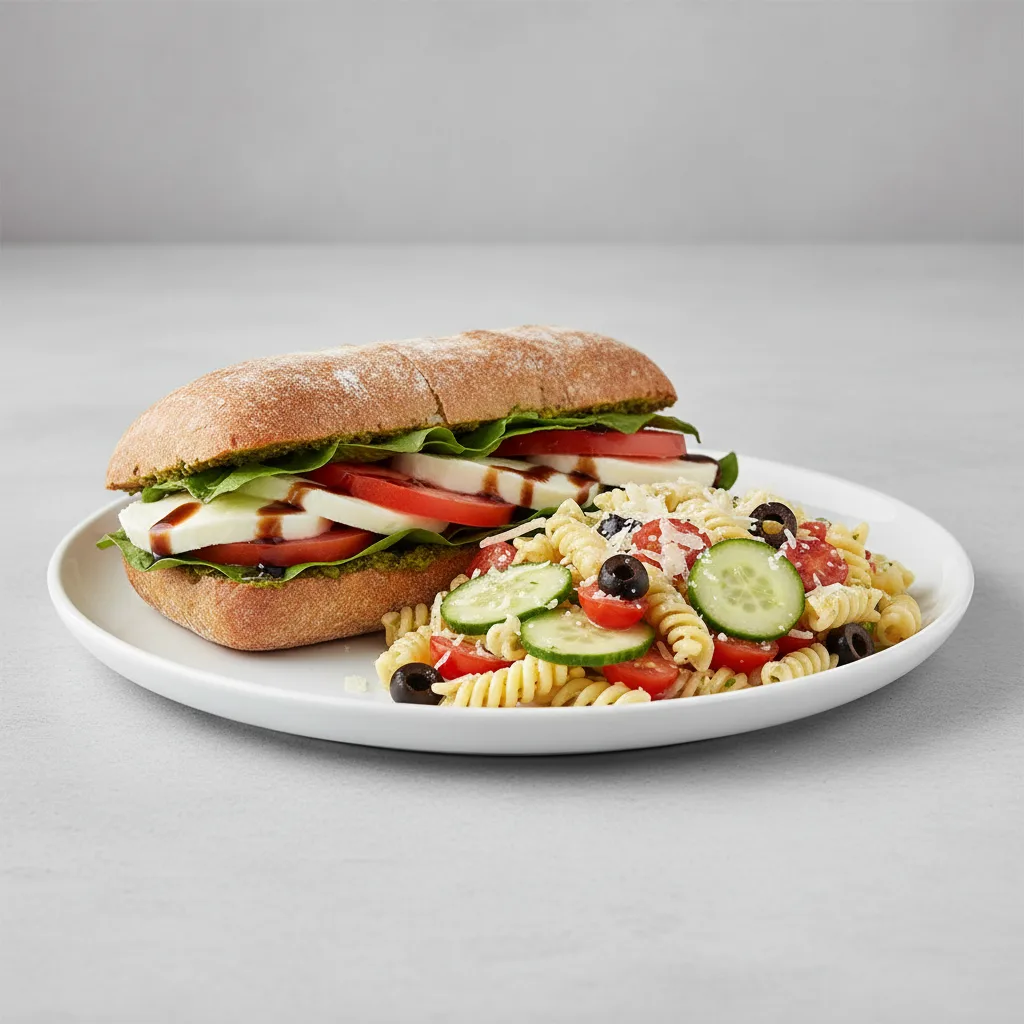 Caprese Sandwich with Pasta Salad