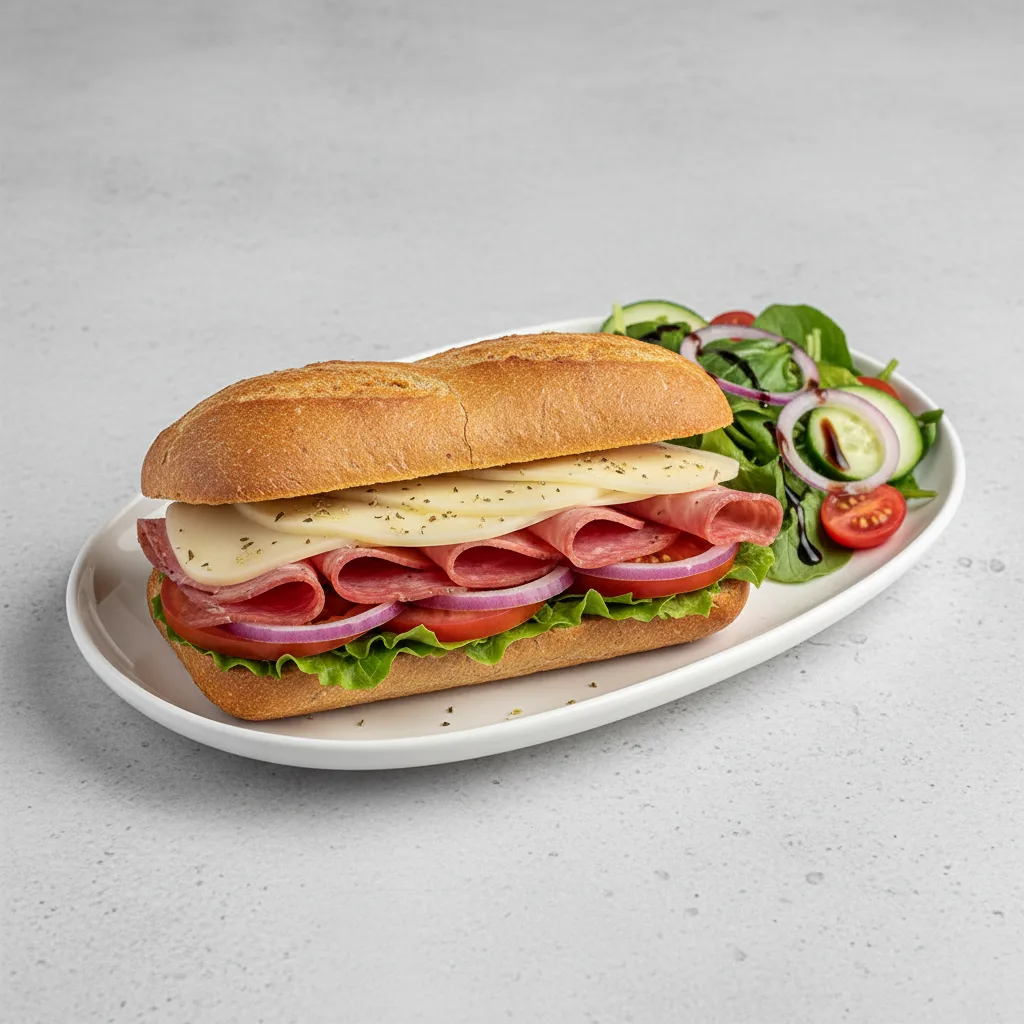 Gluten-Free Classic Italian Sandwich with Garden Salad and Balsamic Vinagrette