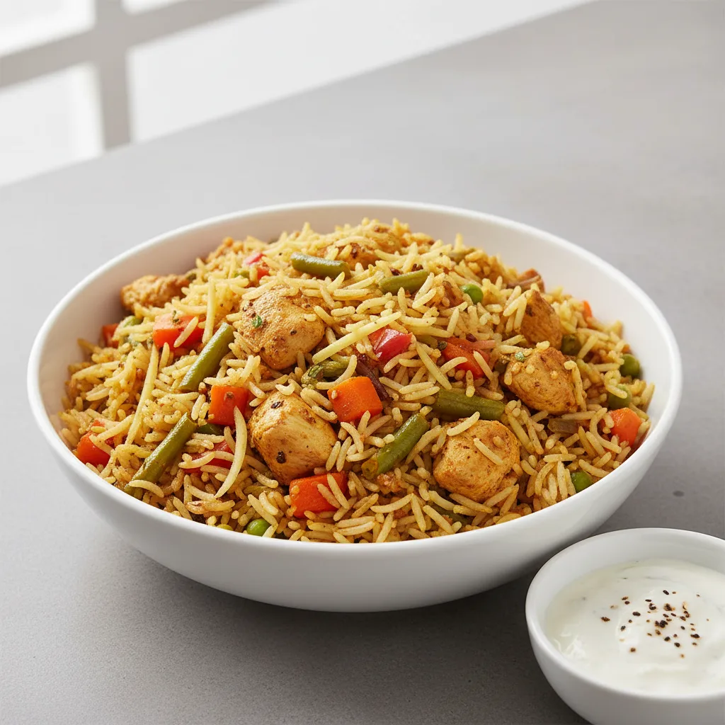 Bombay Vegetable Biryani with Chicken Bombay Vegetable Biryani with Chicken
