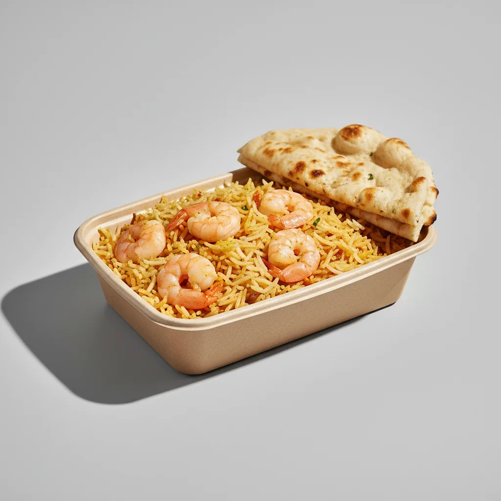 Shrimp Biryani Box with Naan