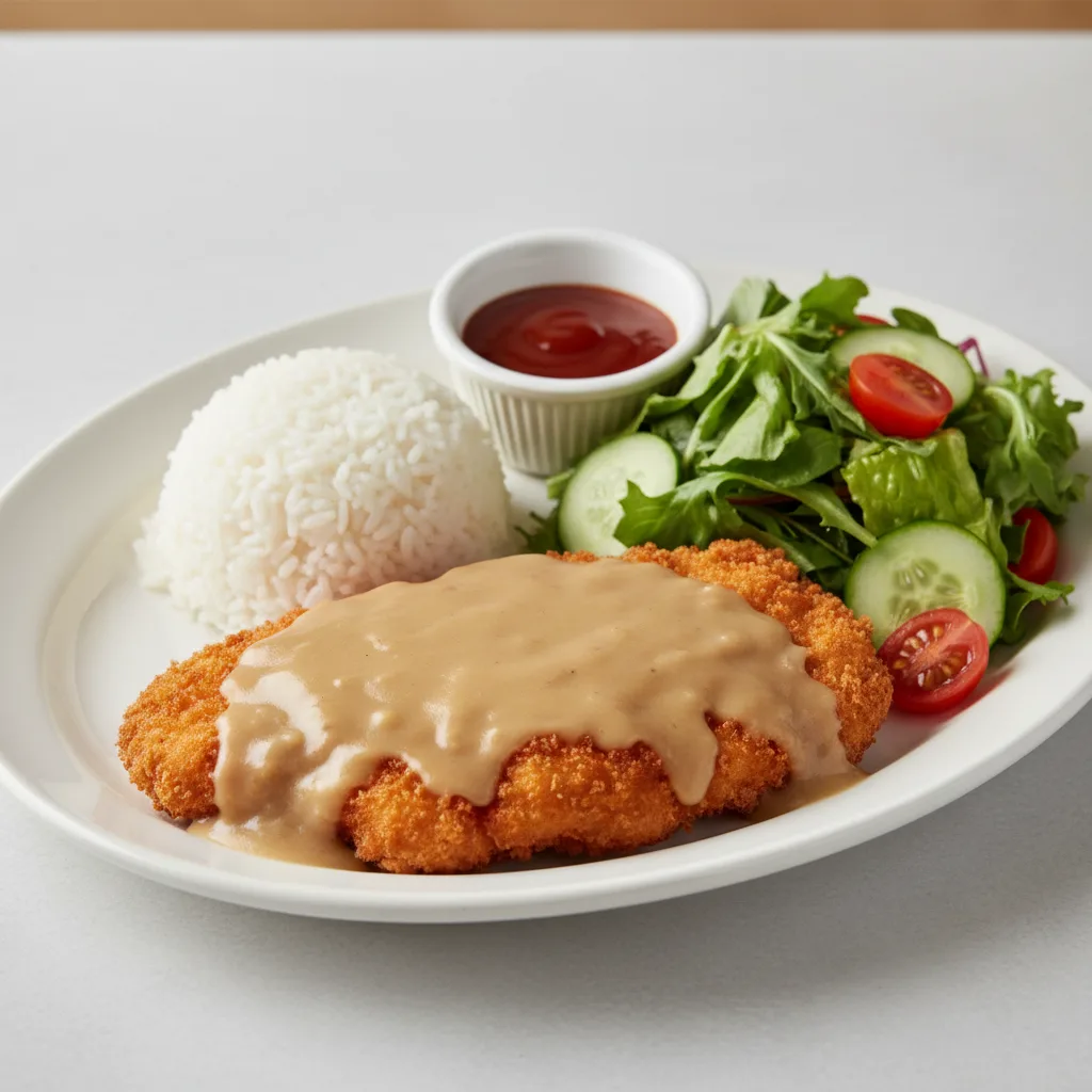 Chicken Cutlet with Gravy Plate with Tossed Salad Chicken Cutlet with Gravy Plate with Tossed Salad