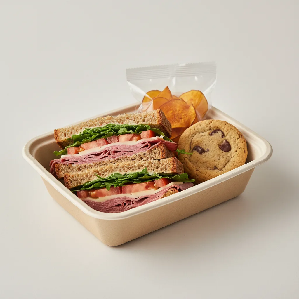 Gluten-free Pastrami & Swiss Boxed Lunch With GF Cookie and Chips Gluten-free Pastrami & Swiss Boxed Lunch With GF Cookie and Chips