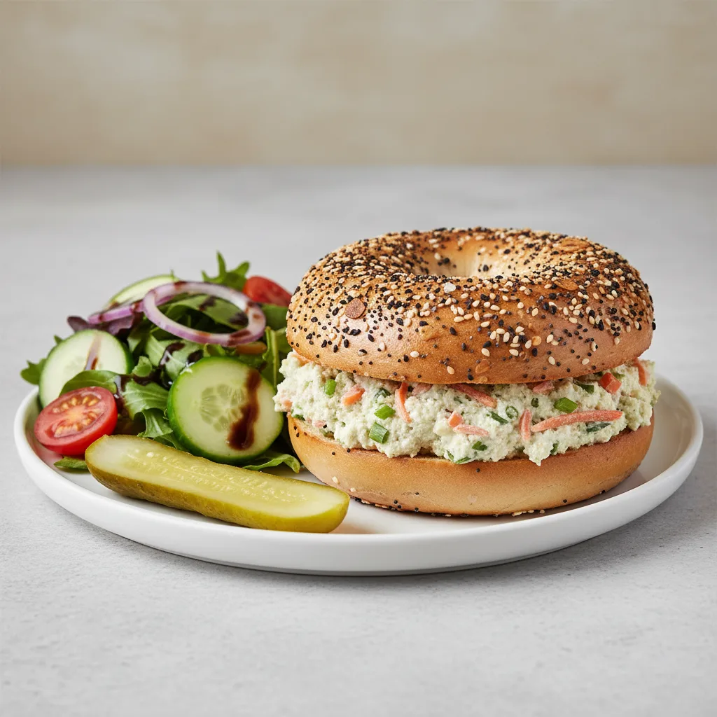 Vegan Everything Bagel & Tofu Veggie Cream Cheese With Side Salad (balsamic)