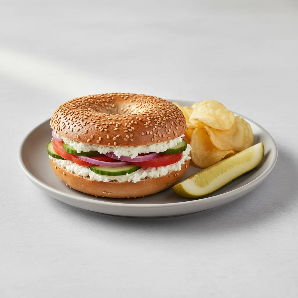 Vegan Sesame Bagel & Tofu Cream Cheese With Chips