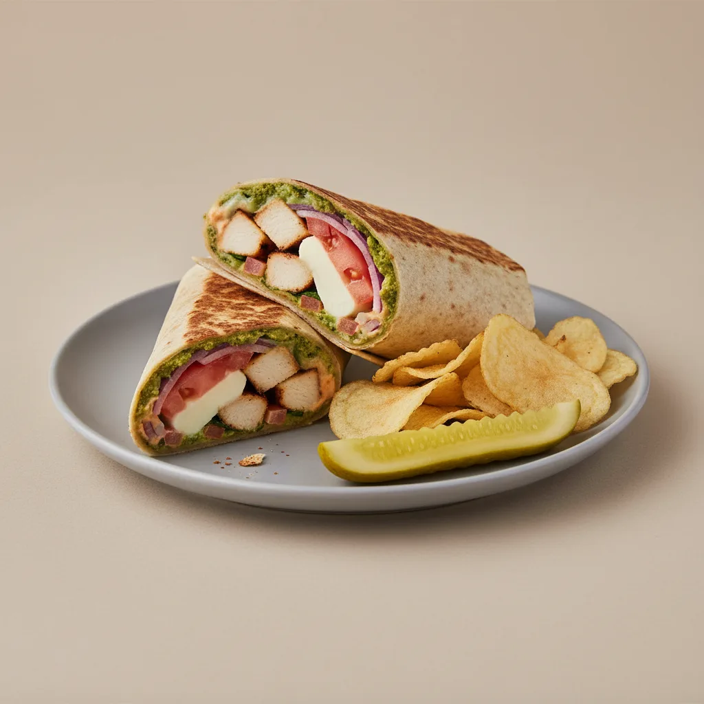 Chicken Tuscany in a Wrap With Chips