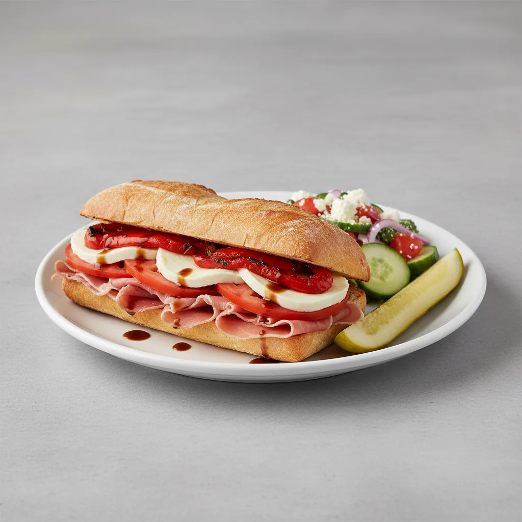 Prosciutto Bravo Sandwich With Greek Side Salad