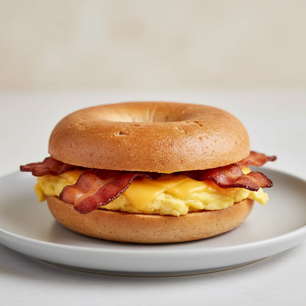 Gluten Free Bagel Sandwich: Bacon Egg and Cheese