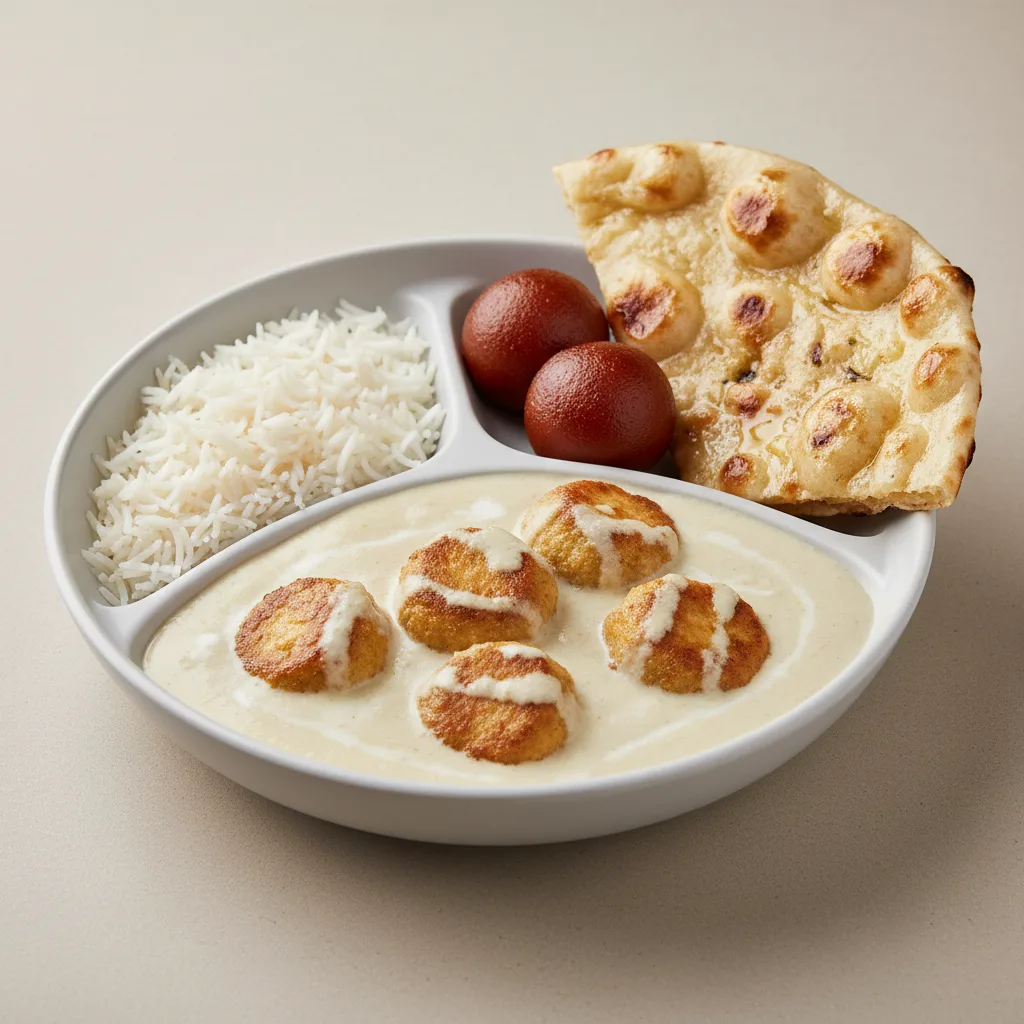 Malai Kofta Bowl With Butter Naan & Gulab Jamun Malai Kofta Bowl With Butter Naan & Gulab Jamun