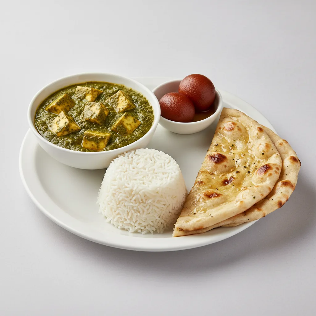 Saag Paneer Bowl With Butter Naan & Gulab Jamun Saag Paneer Bowl With Butter Naan & Gulab Jamun