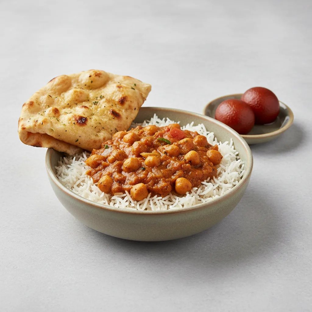 Chana Masala Bowl With Butter Naan & Gulab Jamun Chana Masala Bowl With Butter Naan & Gulab Jamun